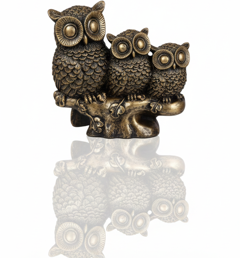 Golden Wisdom: Family Owl statue