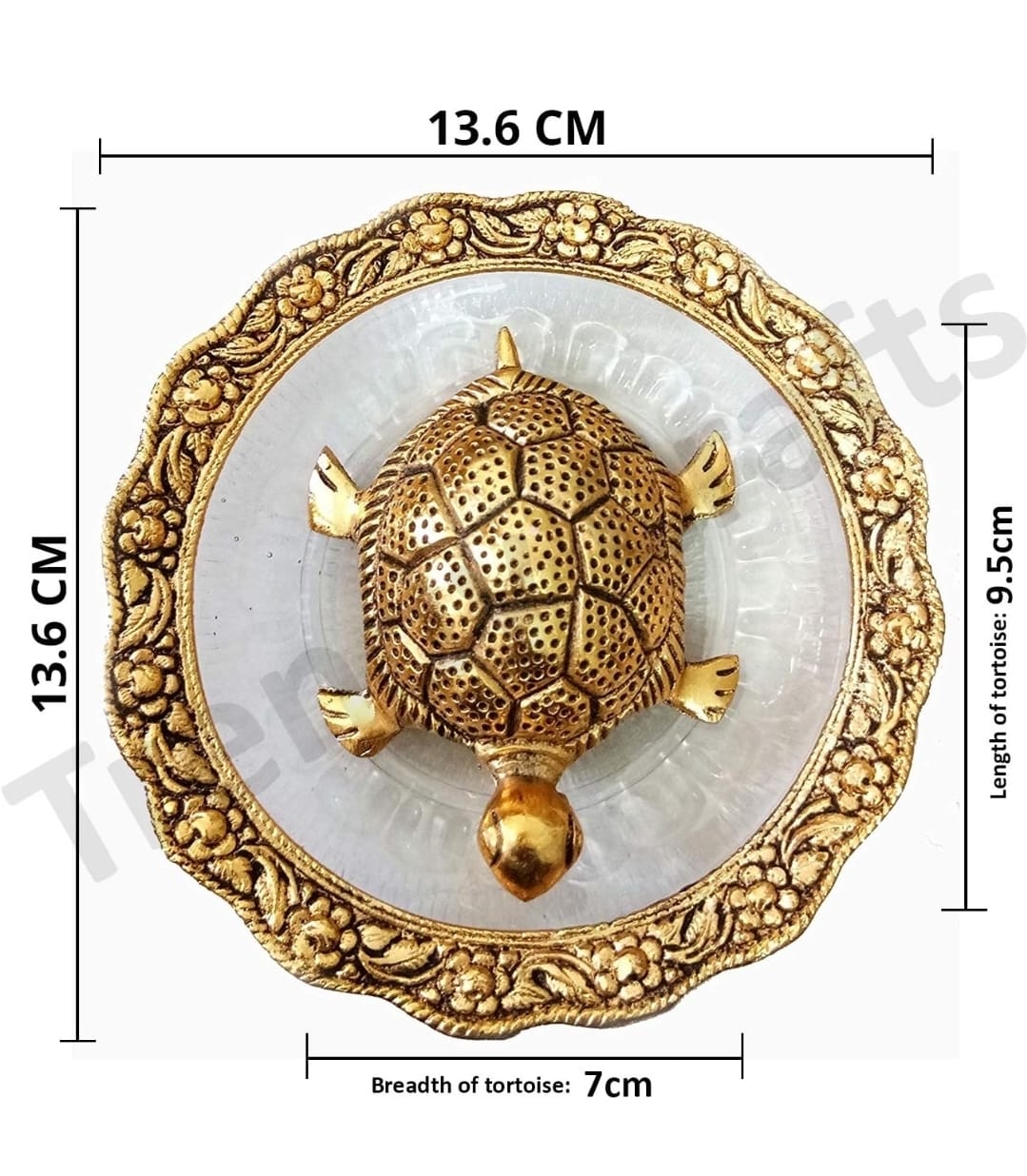 Golden Metal Feng Shui Tortoise on Glass Plate