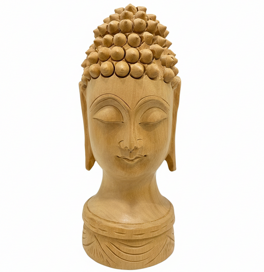 Handcrafted Wooden Buddha Head Sculpture