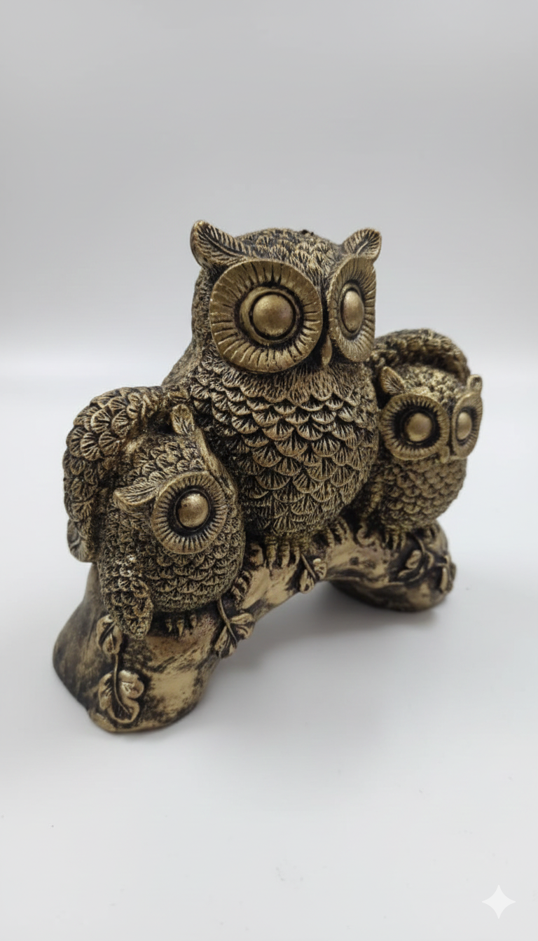 Wisdom's Embrace: Bronze Owl Family Sculpture