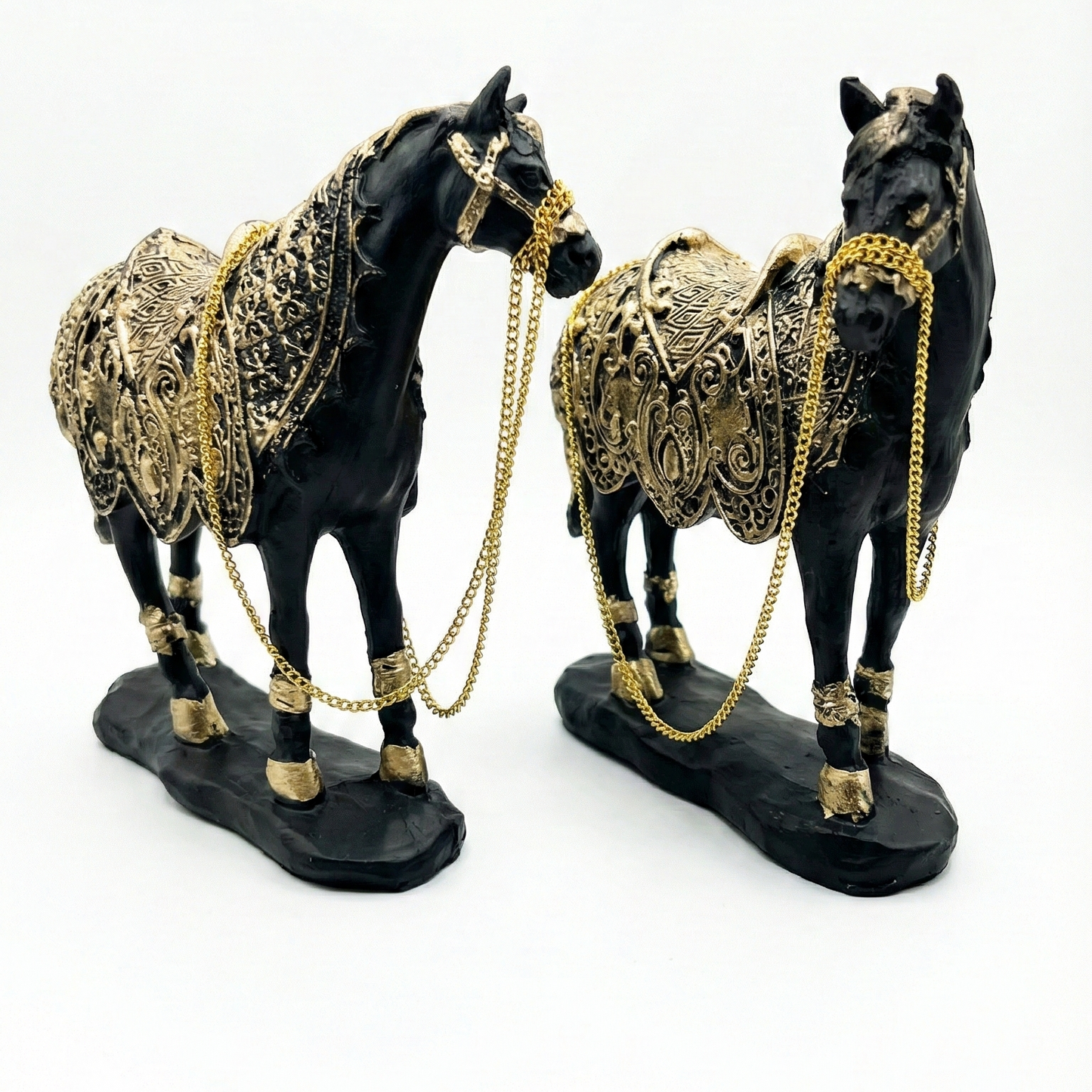 The Regal Pair: Black & Gold Horse Statues