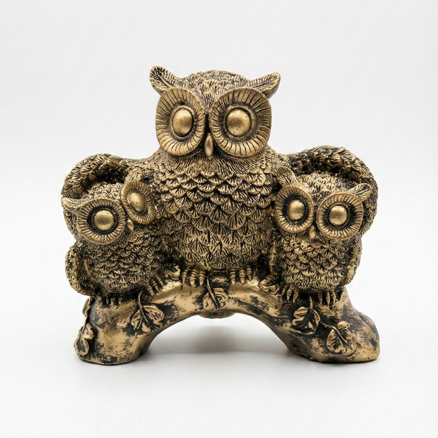 Wisdom's Embrace: Bronze Owl Family Sculpture