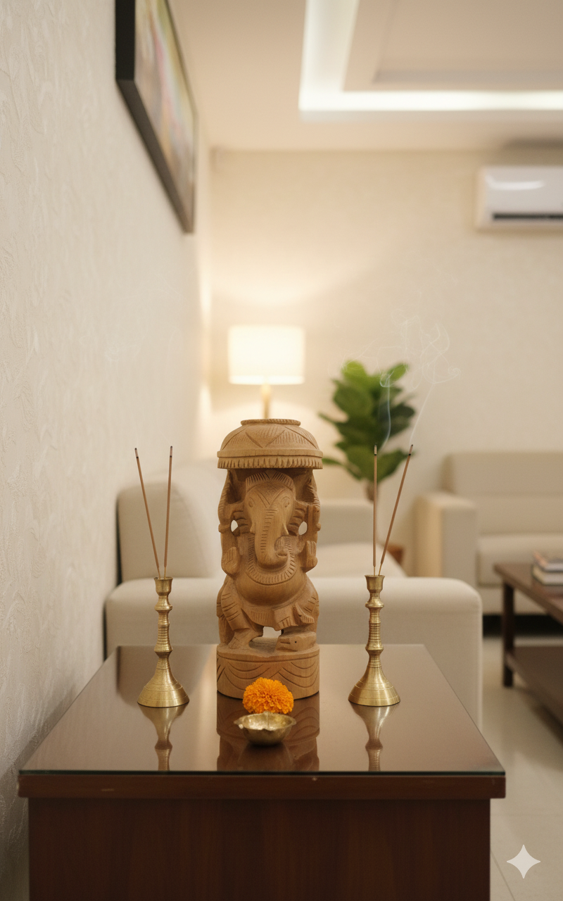 Hand-Carved Wooden Ganesha Idol – Traditional Indian Craftsmanship