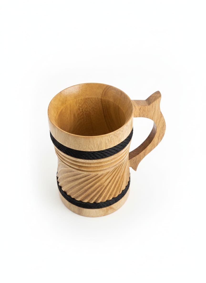 Hand-Carved Natural Wood Tankard Mug
