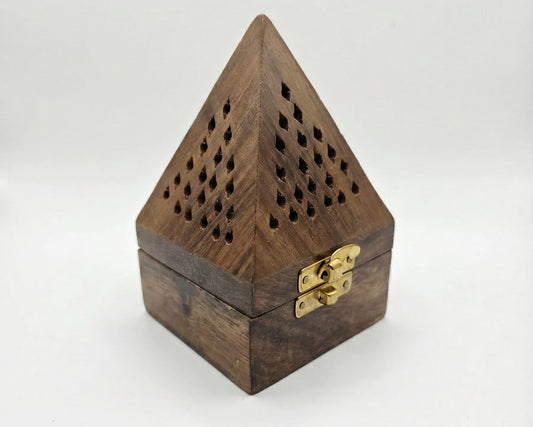 Handcrafted Wooden Pyramid Incense Burner & Storage Box