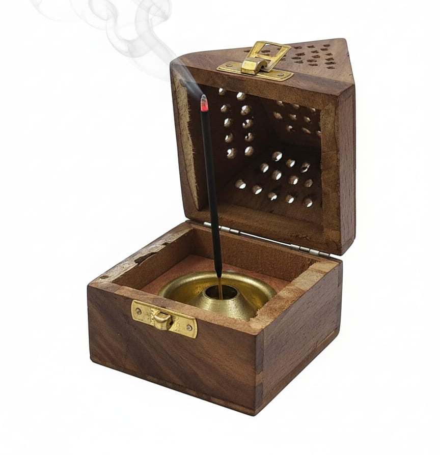 Handcrafted Wooden Pyramid Incense Burner & Storage Box