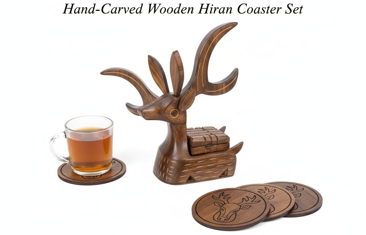 Nature's Elegance: Handcrafted Wooden Deer Coaster Set