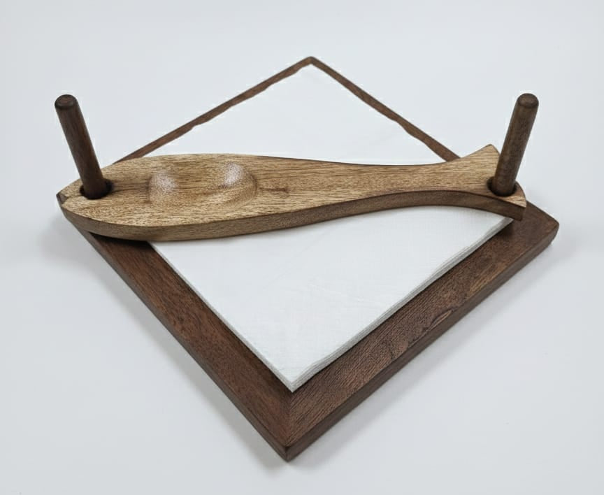 Artisan Wood Fish Napkin Holder