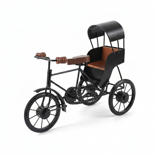 Heritage Artisan Crafted Vintage Wooden & Wrought Iron Rickshaw Decorative Collectible for Home and Office Décor