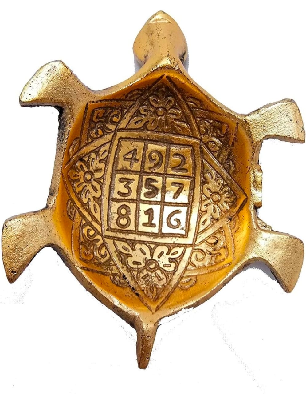 Golden Metal Feng Shui Tortoise on Glass Plate