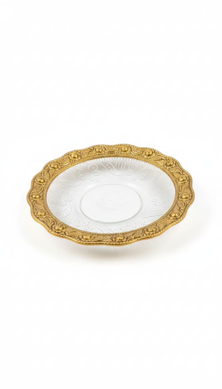 Auspicious Golden Feng Shui Tortoise on Ornate Glass Plate