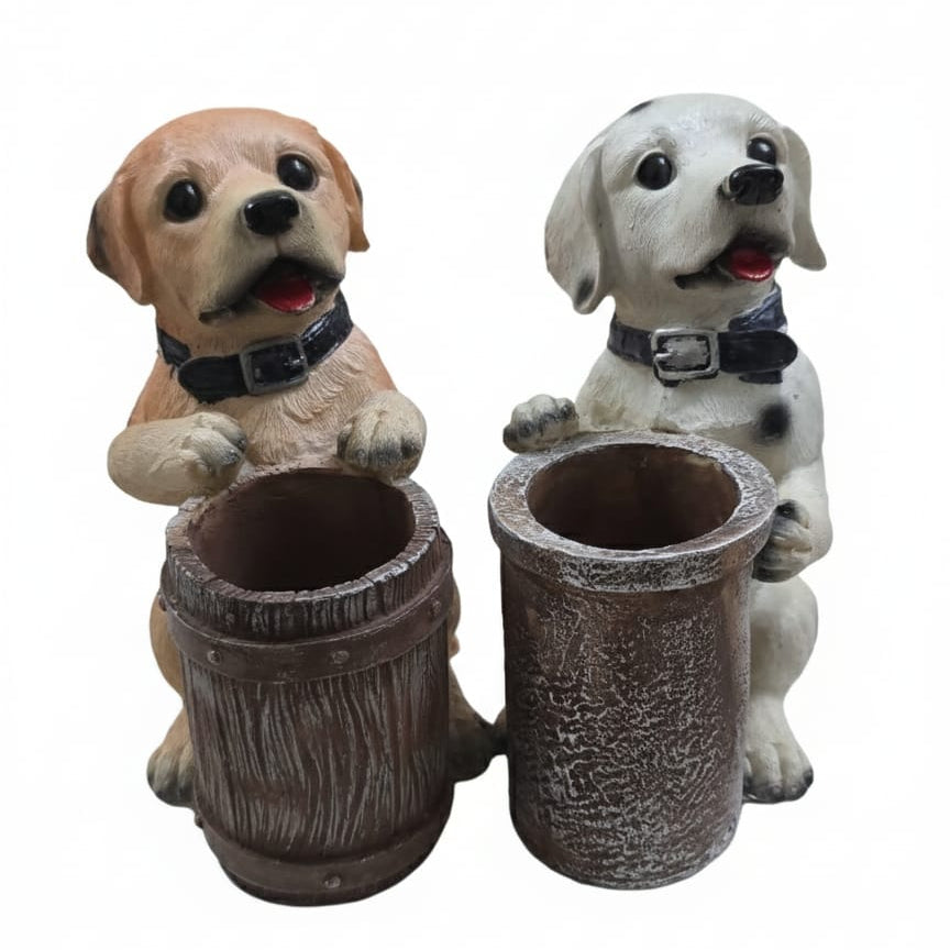 🐶 Adorable Puppy & Barrel Decorative Planters / Pen Holders (Set of 2)