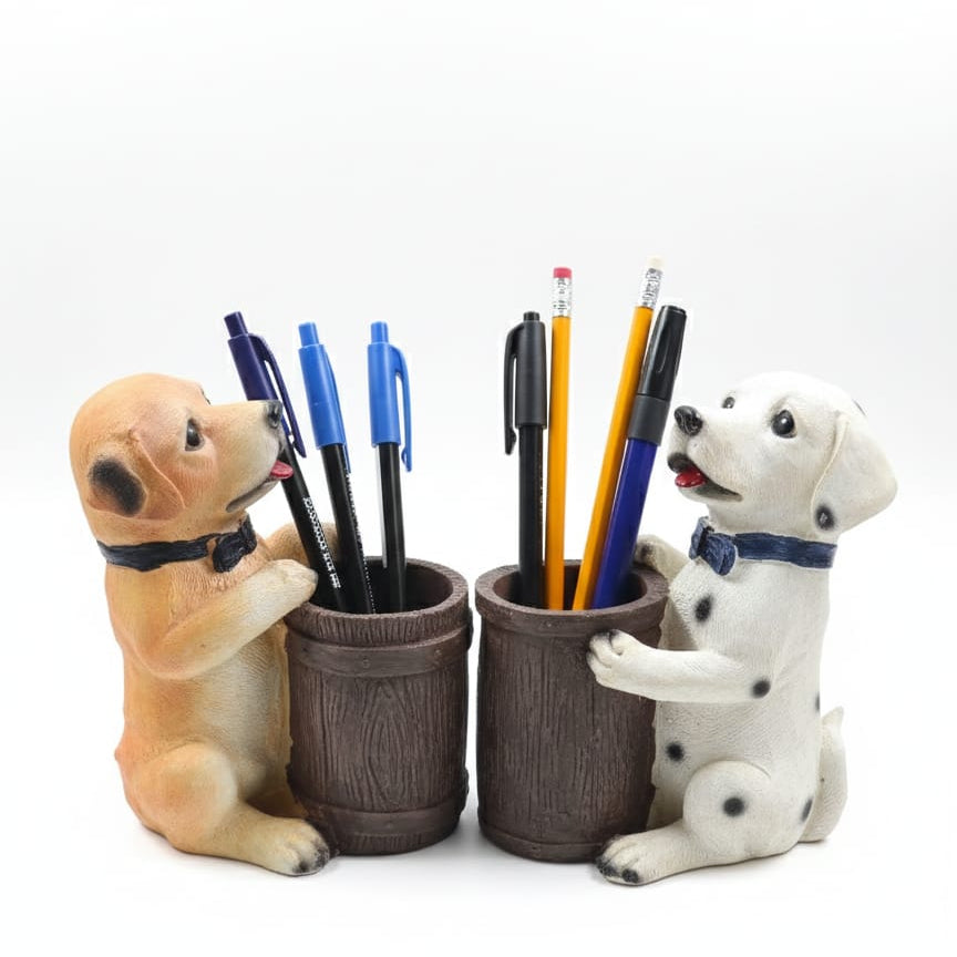 🐶 Adorable Puppy & Barrel Decorative Planters / Pen Holders (Set of 2)
