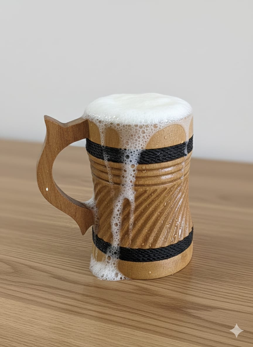 Hand-Carved Natural Wood Tankard Mug